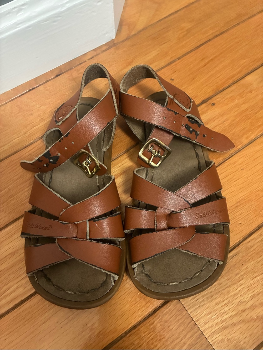 Salt Water Sandals by Hoy Tan Brown Leather Kids Sandals